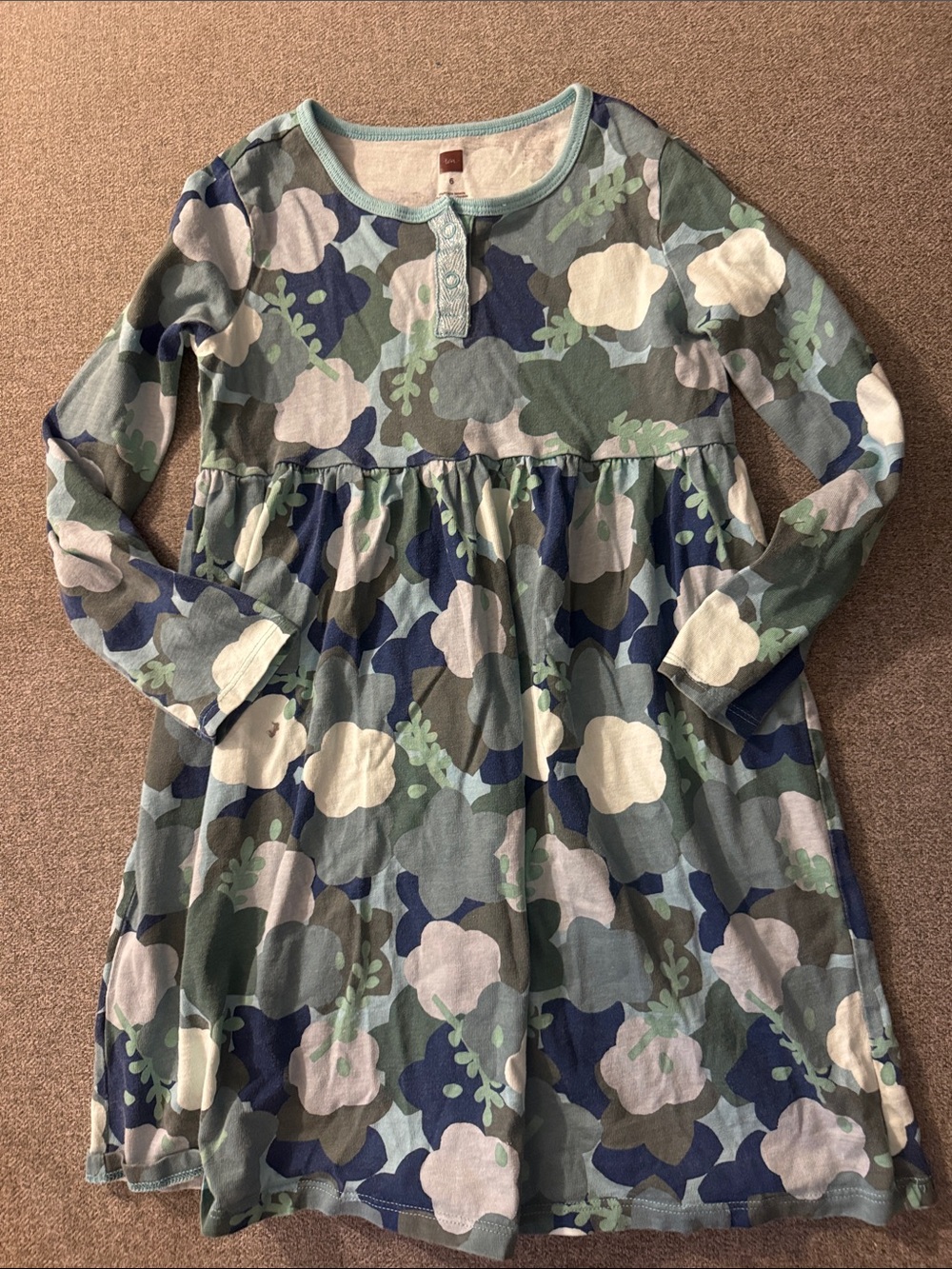 5/$15- Girls' Floral Long Sleeve Dress - Blue & Green